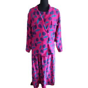 Segrets Womens Lightweight Silk 3 Piece Skirt Suit Vintage 80s Pink Asymmetrical